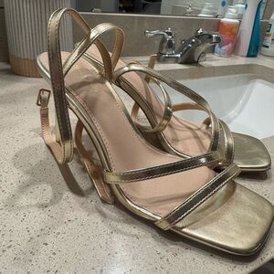 Gold Strappy High-Heel Sandals - Women's